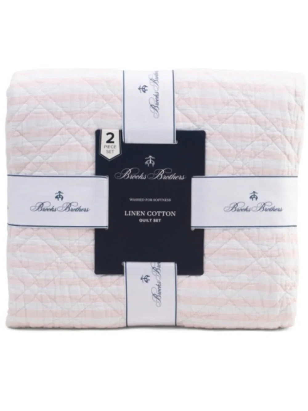 Brooks Brothers Soft Pink Linen Blend Cotton Quilt Set